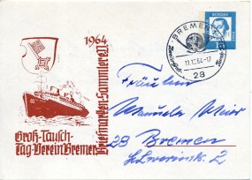 1964, 11.Okt., 15Pfg.-GA-Kte. 28 BREMEN 1 - ZWEITER GROSS-TAUSCH-TAG(So.-Stpl.) nach Bre...