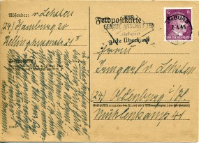 1945, 7.Apr., Kte. m. EF. (24) HAMBURG 1 c - NUR GENAUE ANSCHRIFTEN SICHERN GUTE ÜBERKUNF...