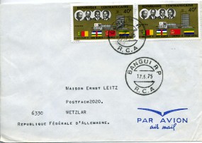 1975, 17.Jun., Lp.-Bf.m. MeF. BANGUI RP R.C.A.(Handstpl.) nach Westdeutschland. Porto: 8...