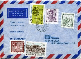 1965, 7.Okt., Lp.-Drucks.-Bf.m. MiF. WAEGWAN KOREA(Handstpl.) nach Westdeutschland. Port...