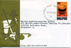 1969, 10.Dez., FDC m. EF. SINGAPORE(So.-Stpl.) nach Singapur. Porto: $10.00(+).