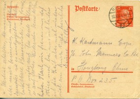 1931, 12.Okt., 15Pfg.-GA-Kte. HAMBURG 37 *d(Handstpl.) nach Hong Kong. Porto: RM 0.15.