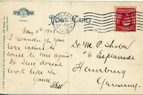 1908, 4.Feb., Ans.-Kte. m. EF. NEW ORLEANS, LA - D(Masch.-Stpl.) nach Deutschland. Porto...