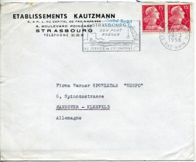 1956, 28.Mrz., Bf.m. MeF. STRASBOURG-GARE BAS-RHIN - STRASBOURG SON PORT RHÉNAN AU SERVIC...