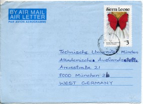 1989, 7.Mrz., 3L.-GA-Aerogramm. BO(Handstpl.) nach Westdeutschland. Porto: L.3.00.