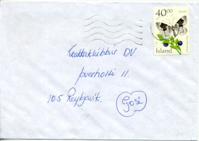 2001, 2.Feb., Bf.m. EF. AKUREYRI(Masch.-Stpl.) nach Reykjavík. Porto: 40 Kr.