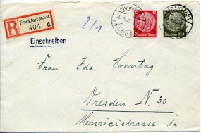 1936, 20.Aug., R-Bf.m. MiF. FRANKFURT (MAIN) 4 *c(Handstpl.) über DRESDEN N23 d nach ...