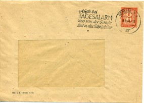 1944, 9.Sep., 8Pfg.-GA-Umschlag. BERLIN N4 af - AUCH BEI TAGESALARM WEG VON DER STRASSE U...