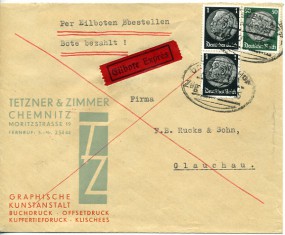 1935, 3.Sep., Eil-Bf.m. MiF. DRESDEN-HOF BAHNPOST ZUG 101(Bahnpost-Stpl.) nach GLAUCHAU...