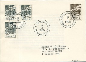 1960, 18.Feb., FDC m. MiF. STOCKHOLM - ZORNMINNET(So.-Stpl.) nach Ostdeutschland. Porto:...