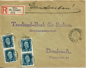 1925, 3.Mrz., R-Bf.m. MeF. OELSA (BZ. DRESDEN) **(Handstpl.) nach DRESDEN ALTST. 1 *gg...