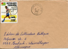 1985, 18.Feb., Bf.m. EF. LOME-NYEKONAKPOE TOGO(Handstpl.) nach Westdeutschland. Porto: 1...