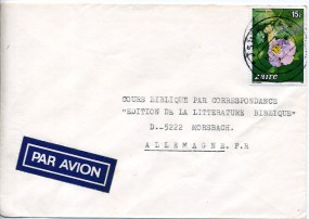 1986, 18.Jan., Lp.-Bf.m. EF. TSHIKARA B(Handstpl.) nach Westdeutschland. Porto: 15 Z.
