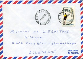 1986, 4.Mai , Lp.-Bf.m. EF. POINTE-NOIRE C.T.M.T. CONGO(Handstpl.) nach Westdeutschland....