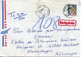 1986, 13.Okt., Lp.-Bf.m. EF. ABIDJAN 03 COTE D'IVOIRE(Handstpl.) nach Westdeutschland. P...