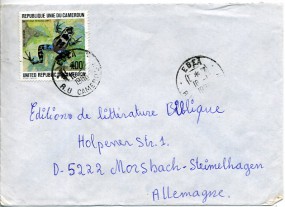 1986, 18.Jan., Bf.m. EF. EBEA R.U. CAMEROUN(Handstpl.) nach Westdeutschland. Porto: 100 ...