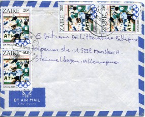 1986, 3.Okt., Lp.-Bf.m. MeF. KINSHASA CPX D(Handstpl.) nach Westdeutschland. Porto: 80 Z...