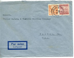1946, 16.Sep., Lp.-Bf.m. MiF. DJURSHOLM 2 *(Handstpl.) in die U.S.A. Porto: Kr.0.85.