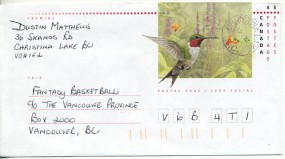 1997, 19.Nov., 45¢-GA-Umschlag. CHRISTINA LAKE B.C.(Handstpl.) nach Vancouver. Porto: $0...