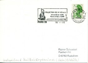 1986, 10.Sep., Kte. m. EF. PARIS 28 R. DES ECOLES (5E) - COLLECTION DE MINERAUX UNIVERSIT...