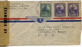 1943, , Lp.-Bf.m. MiF. ..(undeutl.viol.Handstpl.) in die U.S.A. Porto: B/.0.65. M. US-Ze...