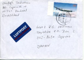 2005, 24.Nov., Lp.-Bf.m. EF. 16341 PANKETAL 3.(Handstpl.) nach Japan. Porto: EUR 1.55.