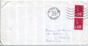 1971, 8.Sep., Bf.m. MeF. 14 CAEN GARE CALVADOS(Masch.-Stpl.) nach PLOIESTI 2(Rumänien)...
