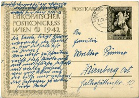 1942, 17.Nov., 6+4Pfg.-So.-GA-Kte. LINZ (DONAU) 2 al(Handstpl.) nach Nürnberg. Porto: RM...