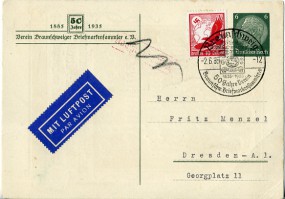 1935, 2.Jun., Lp.-6Pfg.-GA-Kte.m. Zus.-Frankatur. BRAUNSCHWEIG - 35.RINGTAG 25.SAMMLERTAG...