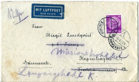 1935, 3.Mai , Lp.-Bf.m. EF. MÜNCHEN 1BP *r(Handstpl.) über KØBENHAVN LUFTPOST 3 nach ...
