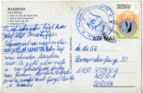 1981, 15.Apr., Lp.-Ans.-Kte. m. EF. MALE MALDIVES(Handstpl.) nach Österreich. Porto: Rp....