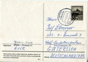 1972, ...Mai , 30h.-GA-Kte. Prerov(o. Stpl.) nach GÜTERSLOH 1 y(Westdeutschland). Port...