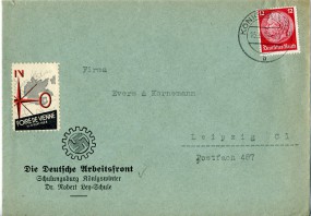 1939, 15.Aug., Bf.m. EF. KÖNIGSWINTER b(Handstpl.) nach Leipzig. Porto: RM 0.12.