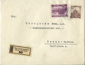 1941, 17.Mrz., R-Bf.m. MiF. OBER-TSCHERNOSCHITZ HORNÍ CERNOSICE(Handstpl.) nach Praha. P...