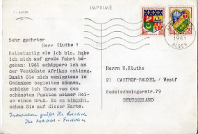 1961, 10.Mai , Drucks.-Kte. m. MiF. ALGER GARE ALGER(Masch.-Stpl.) nach Westdeutschland....