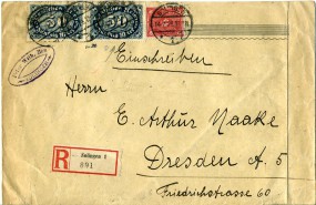 1923, 14.Jul., R-Bf.m. MiF. SOLINGEN 1 *f(Handstpl.) nach DRESDEN-ALTST. 5 g **. Postl...