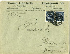 1923, 3.Nov., Bf.m. MeF. DRESDEN-ALTST. 1.(Handstpl.) nach Dresden. Porto: 40 Mio. M.