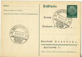 1937, 12.Jun., 6Pfg.-GA-Kte. HAMBURG 36 - KAMERADSCHAFTS-TAGUNG EHEMALIGER EISENBAHN-PION...