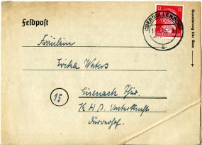 1945, 17.Jan., Faltbf. m. EF. OBERDOLLENDORF a(Handstpl.) nach Eisenach. Porto: RM 0.12....