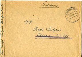 1943, 9.Jul., Bf. HAGENBACH a(Handstpl.) an Feldpostnr. 25703 (2./Sperrverband Nord).