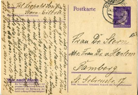 1943, 24.Okt., 6Pfg.-GA-Kte. DÜSSELDORF 1 ff(Handstpl.) nach Bamberg. Porto: RM 0.06.