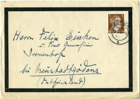 1944, 19.Feb., Drucks.-Bf.m. EF. AURICH b(Handstpl.) nach Neustadtgödens. Porto: RM 0.03...