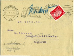 1944, 17.Mrz., Faltbf. m. EF. BERLIN-CHARLOTTENBURG 2 bn - VERPACKT FELDPOSTPÄCKCHEN GUT ...