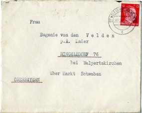 1943, 21.Dez., Bf.m. EF. ST.VEIT (SAVE, KÄRNTEN) c(Handstpl.) nach Ringelsdorf. Porto: R...