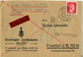 1943, 27.Jun., Eil-Bf.m. EF. METZ 3 o(Handstpl.) nach FRANKFURT (MAIN) TA z STADT DES D...