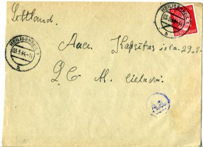 1944, 3.Mai , Bf.m. EF. HEILIGENBEIL 1 b(Handstpl.) nach Lettland. Porto: RM 0.12. M. bl...