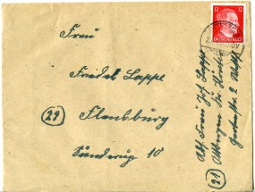 1944, 25.Apr., Bf.m. EF. OTTBERGEN(Handstpl.) nach Flensburg. Porto: RM 0.12.