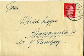 1944, 6.Mai , Bf.m. EF. TARNEWITZ (KR. SCHÖNBERG, MECKL.) b(Handstpl.) nach Sünderupfeld...