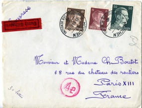 1943, 3.Aug., Eil-Bf.m. MiF. MÜNCHEN 68 b HAUPTSTADT DER BEWEGUNG(Handstpl.) nach Frankr...