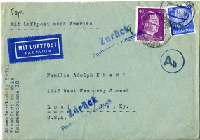 1941, 6.Dez., Lp.-Bf.m. MiF. KÖNIGSTEIN (TAUNUS)(Handstpl.) in die U.S.A. Porto: RM 0.65...